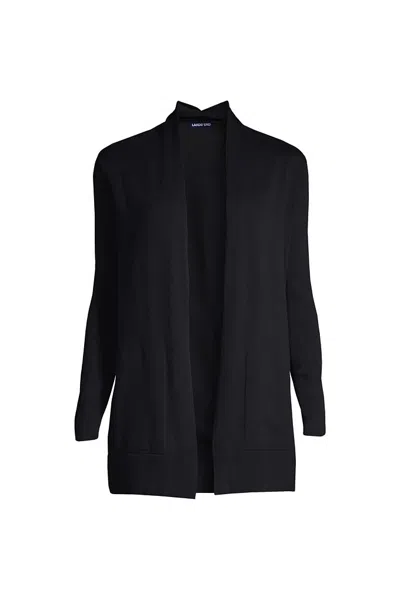 Lands' End Women's Petite Long Sleeve Open Long Cardigan Sweater In Black