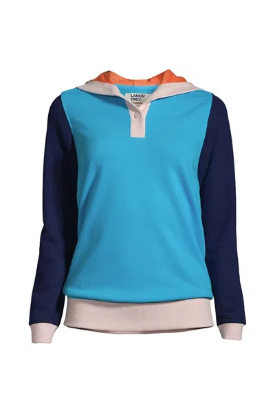 Lands' End Women's Petite Long Sleeve Serious Sweats Button Hoodie In Blue