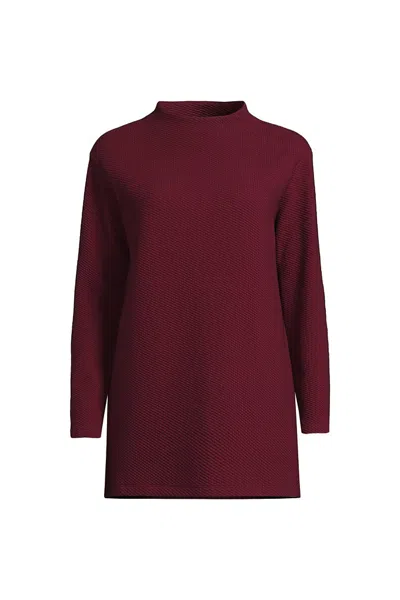 Lands' End Women's Petite Long Sleeve Textured Pique Funnel Neck Tunic In Red