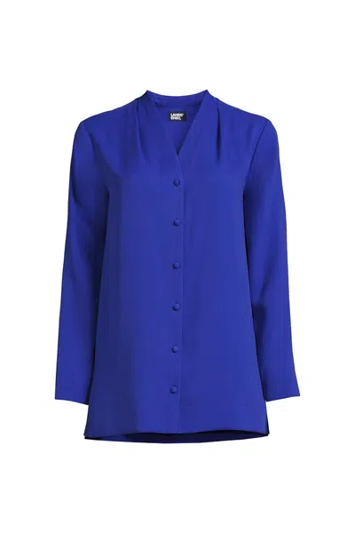 Lands' End Women's Petite Long Sleeve Vneck Crepe Tunic In Blue