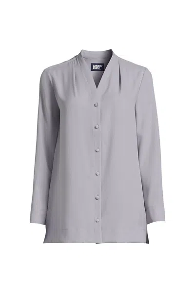 Lands' End Women's Petite Long Sleeve Vneck Crepe Tunic In Gray