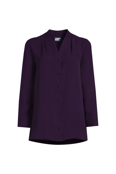 Lands' End Women's Petite Long Sleeve Vneck Crepe Tunic In Blue