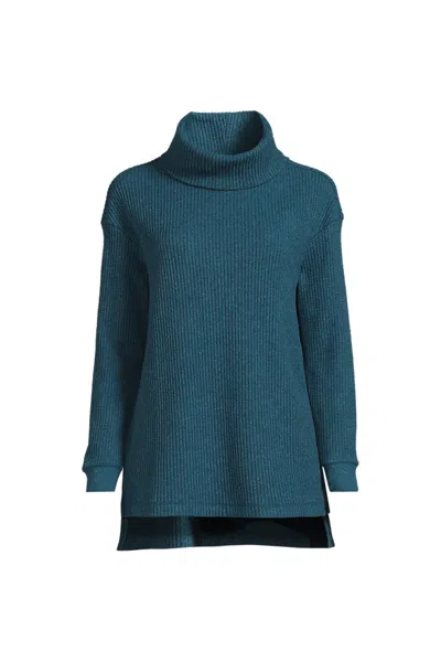 Lands' End Women's Petite Long Sleeve Waffle Cowl Neck Tunic In Blue