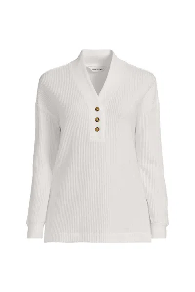 Lands' End Women's Petite Long Sleeve Waffle Shawl Collar Henley In White