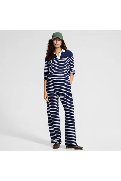 Lands' End Women's Petite Mariner High Rise Wide Leg Pull On Pants In Blue
