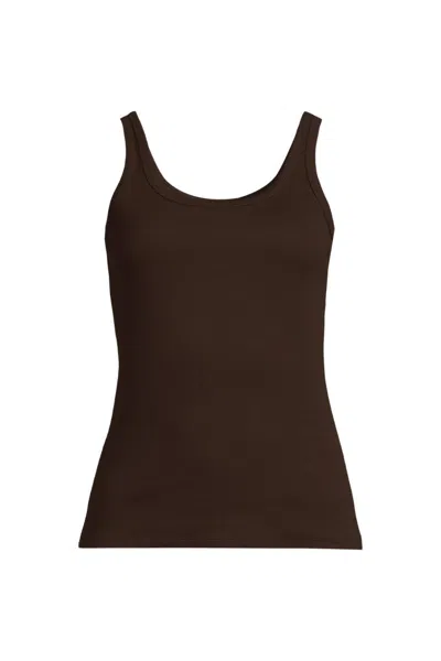 Lands' End Women's Petite Micro Rib Go-to Layering Tank In Brown