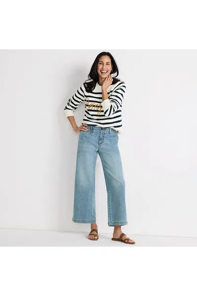 Lands' End Women's Petite Mid Rise Denim Wide Leg Ankle Jeans In Blue