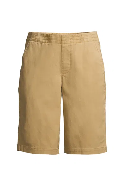 Lands' End Women's Petite Mid Rise Elastic Waist Pull On 12 Inch Chino Bermuda Shorts In Brown