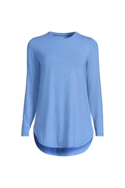 Lands' End Women's Petite Moisture Wicking Upf Sun Long Sleeve Tunic Top In Blue
