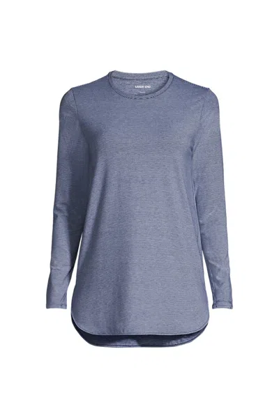 Lands' End Women's Petite Moisture Wicking Upf Sun Long Sleeve Tunic Top In Blue