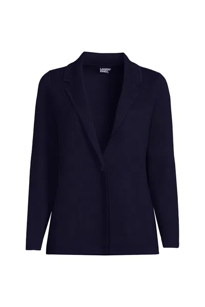 Lands' End Women's Petite Notch Collar One Button Sweater Blazer In Blue