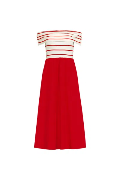 Lands' End Women's Petite Off The Shoulder Slender Mixed Media Dress In Ivory