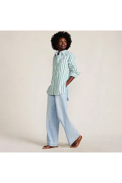 Lands' End Women's Petite Oversized No Iron Tunic With Statement Collar Shirt In Green