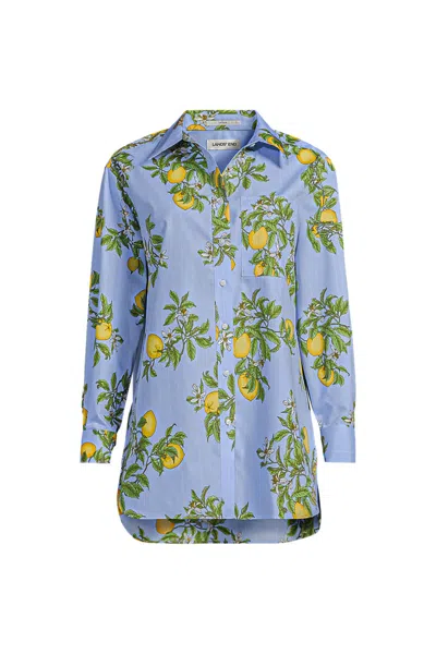 Lands' End Women's Petite Oversized No Iron Tunic With Statement Collar Shirt In Blue