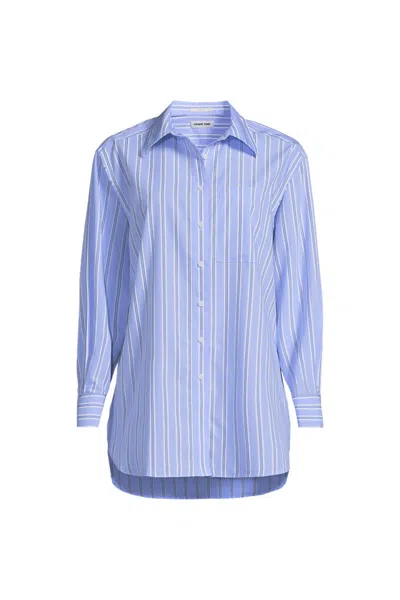 Lands' End Women's Petite Oversized No Iron Tunic With Statement Collar Shirt In Multi
