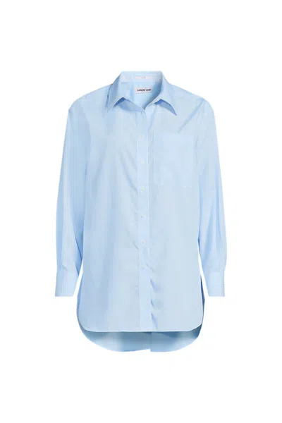 Lands' End Women's Petite Oversized No Iron Tunic With Statement Collar Shirt In Blue