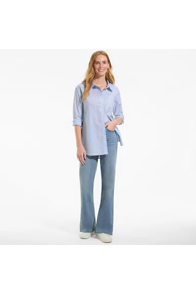 Lands' End Women's Petite Oversized No Iron Tunic With Statement Collar Shirt In Blue