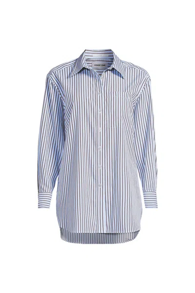 Lands' End Women's Petite Oversized No Iron Tunic With Statement Collar Shirt In Blue