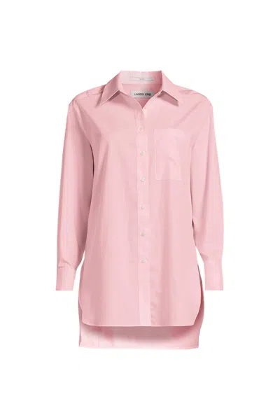 Lands' End Women's Petite Oversized No Iron Tunic With Statement Collar Shirt In Pink