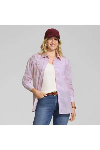 Lands' End Women's Petite Oversized No Iron Tunic With Statement Collar Shirt In Pink