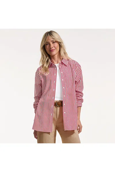 Lands' End Women's Petite Oversized No Iron Tunic With Statement Collar Shirt In Red
