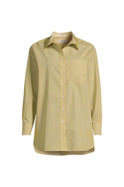 Lands' End Women's Petite Oversized No Iron Tunic With Statement Collar Shirt In Pattern
