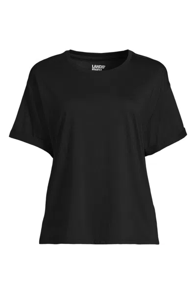 Lands' End Women's Petite Oversized Supima Short Sleeve Crew Neck T-shirt In Black
