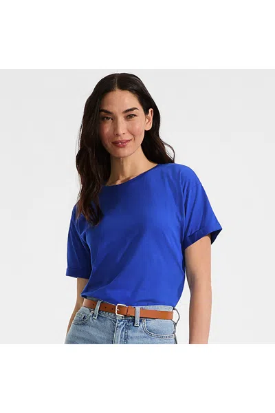 Lands' End Women's Petite Oversized Supima Short Sleeve Crew Neck T-shirt In Blue
