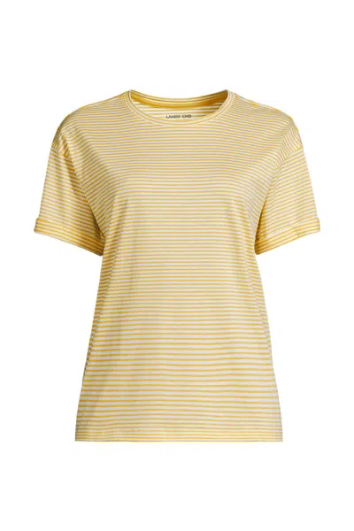 Lands' End Women's Petite Oversized Supima Short Sleeve Crew Neck T-shirt In Yellow