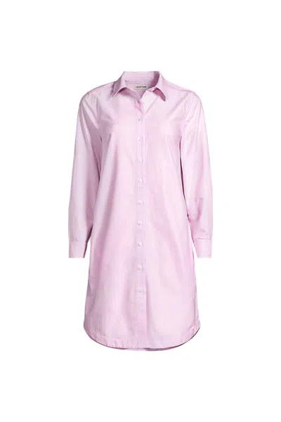 Lands' End Women's Petite Oxford Long Sleeve Button Front Shirt Dress In Pink