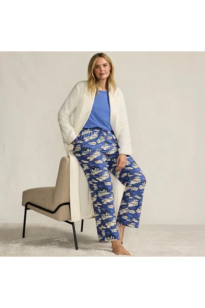 Lands' End Women's Petite Pajama Gift Set - Knit Long Sleeve Top And Flannel Pants In White