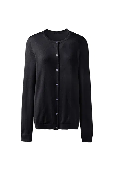 Lands' End Women's Petite Performance Crew Cardigan Sweater In Black
