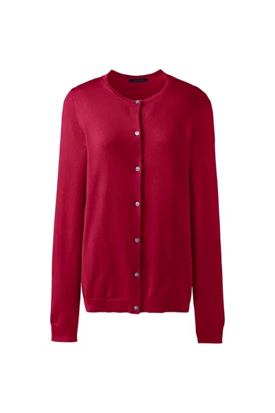 Lands' End Women's Petite Performance Crew Cardigan Sweater In Brown