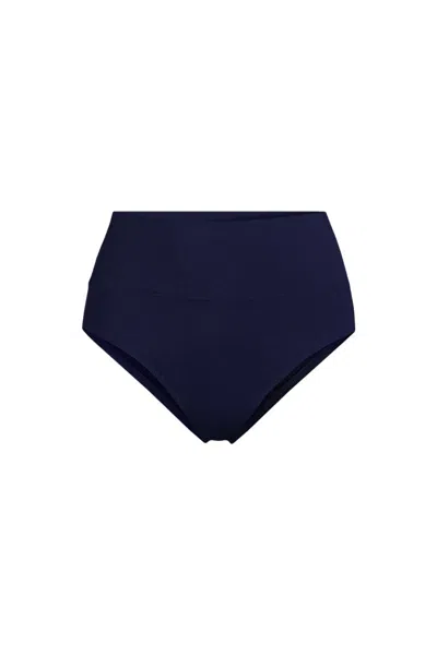 Lands' End Women's Petite Pinchless High Waisted Bikini Bottoms In Blue