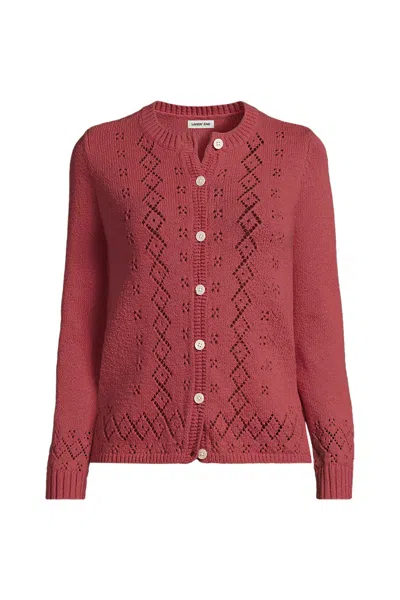 Lands' End Women's Petite Pointelle Crew Neck Cardigan Sweater In Red