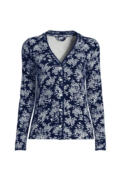 Lands' End Women's Petite Pointelle Long Sleeve Sleep Cardigan In Blue
