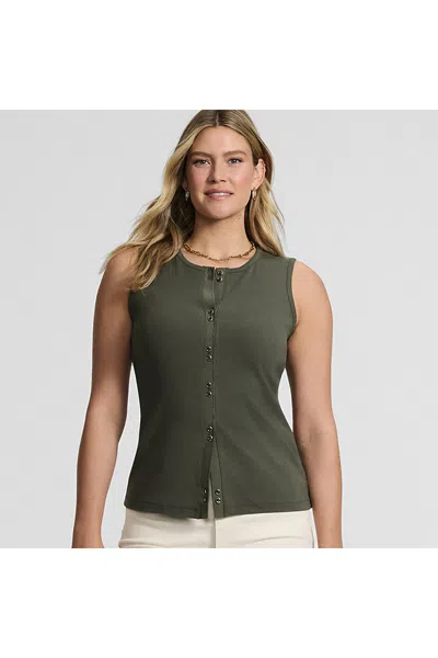 Lands' End Women's Petite Polished Rib Button Front Tank In Green