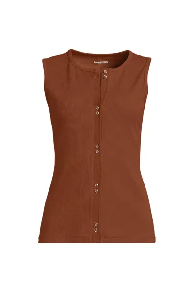 Lands' End Women's Petite Polished Rib Button Front Tank In Brown