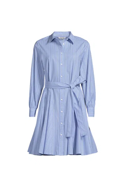 Lands' End Women's Petite Poplin Button Front Dress With Godets In Blue