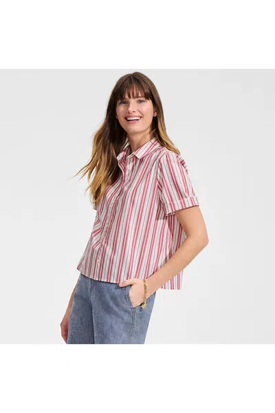 Lands' End Women's Petite Poplin Button Front Shirt In Multi