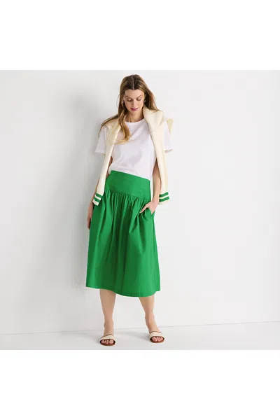 Lands' End Women's Petite Poplin Drop Waist Midi Skirt - Set Bottom In Green