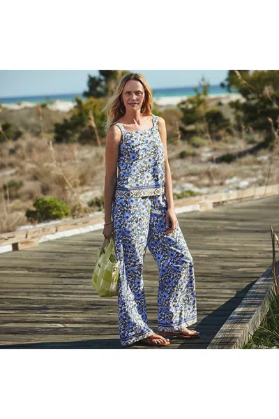 Lands' End Women's Petite Poplin High Rise Extra Wide Leg Pants In Blue