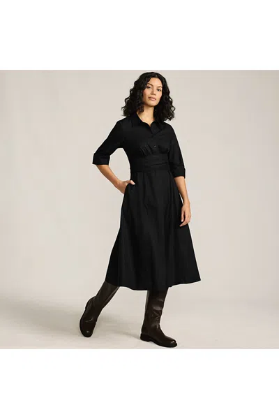 Lands' End Women's Petite Poplin Midi Wrap Front Dress In Black