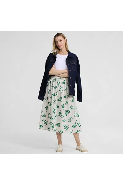 Lands' End Women's Petite Poplin Pull On Midi Skirt In White