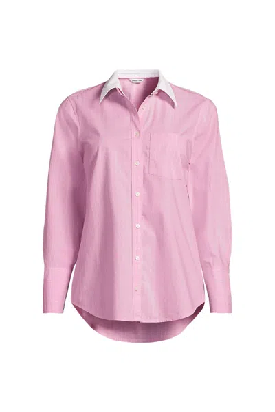 Lands' End Women's Petite Poplin Removable Collar Shirt In Pink