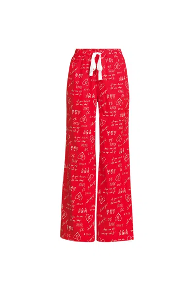 Lands' End Women's Petite Poplin Wide Leg Sleep Pants In Red