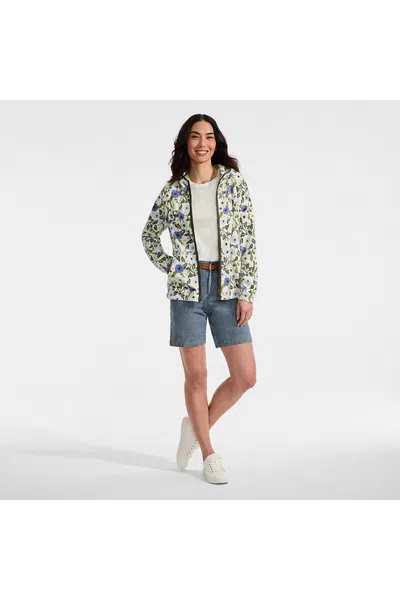 Lands' End Women's Petite Print Anyweather Raindefense Fleece Full Zip Jacket In White