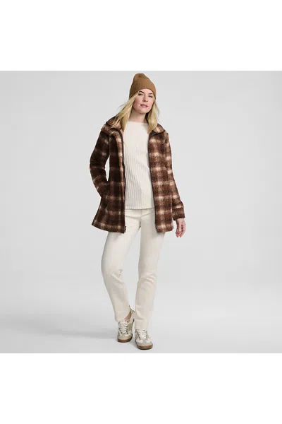 Lands' End Women's Petite Print Boucle Fleece Coat In Brown