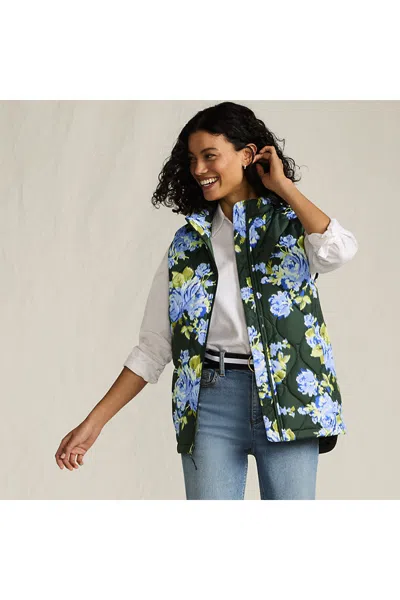 Lands' End Women's Petite Print Featherfree Quilted Insulated Vest In Green