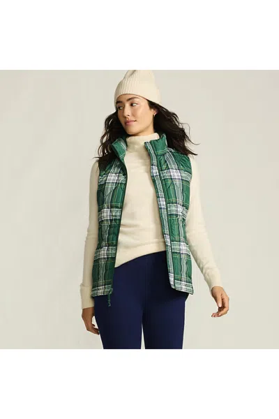 Lands' End Women's Petite Print Featherfree Quilted Insulated Vest In Green